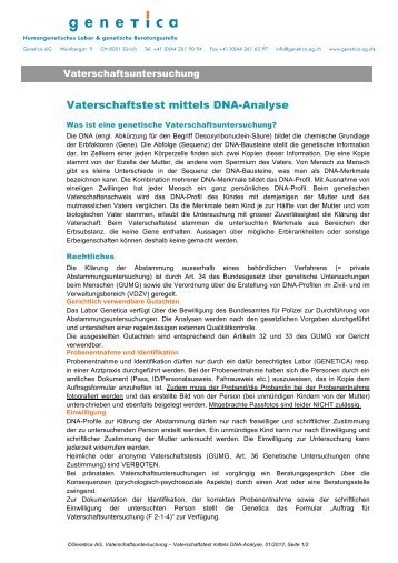 Informationsblatt Vaterschaftsuntersuchung - Genetica AG