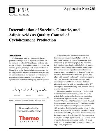Determination of Succinic, Glutaric, and Adipic Acids as ... - Dionex