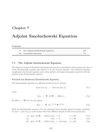 Chapter 7 Adjoint Smoluchowski Equation