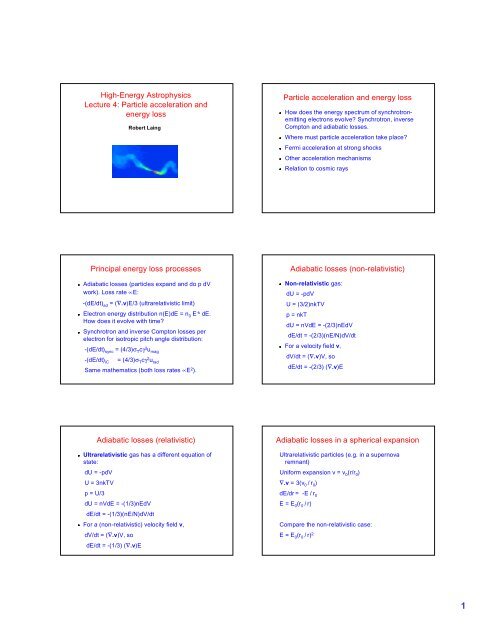 High-Energy Astrophysics Lecture 4: Particle acceleration and ...