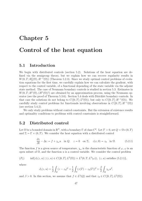 Optimal Control of Partial Differential Equations