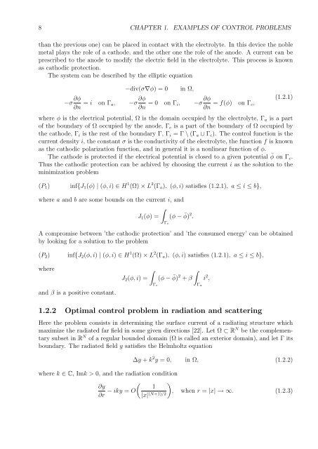 Optimal Control of Partial Differential Equations