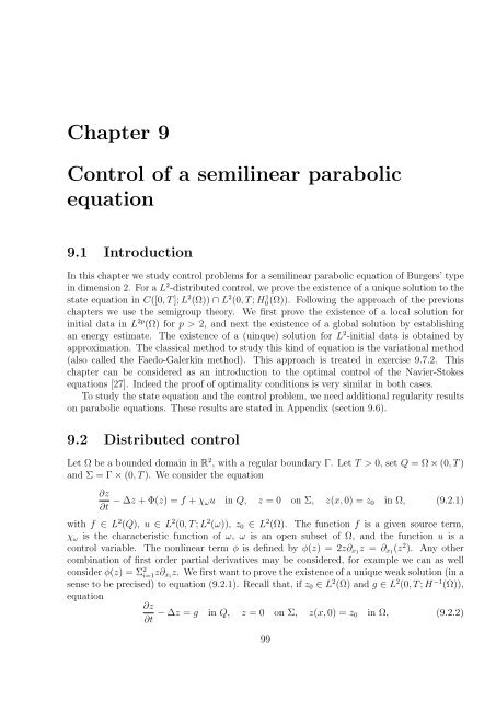 Optimal Control of Partial Differential Equations
