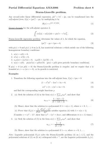 Partial Differential Equations AMA3006 Problem sheet 8 Sturm ...