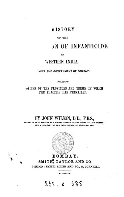 History of the Suppression of Infanticide in Western India Under the ...