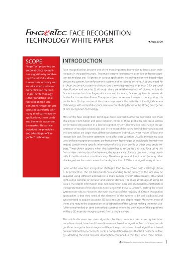 FACE RECOGNITION TECHNOLOGY WHITE PAPER - FingerTec