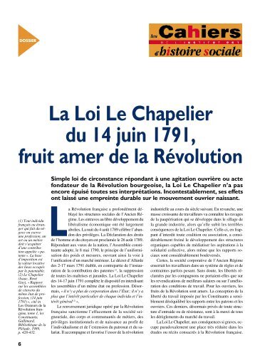 La Loi Le Chapelier du 14 juin 1791, fruit amer de la Révolution