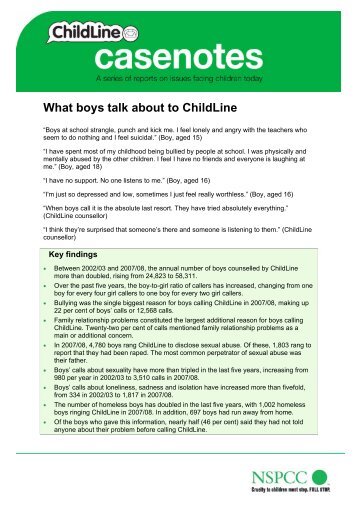 What boys talk about to ChildLine (ChildLine Casenotes) - nspcc