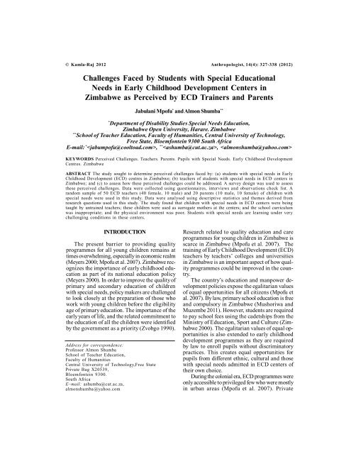 Challenges Faced by Students with Special Educational Needs in ...