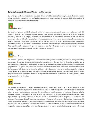 Series de la colección Libros del Rincón y perfiles lectores