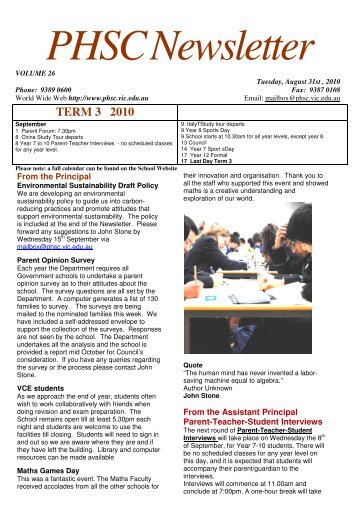 PHSC Newsletter - Princes Hill Secondary College