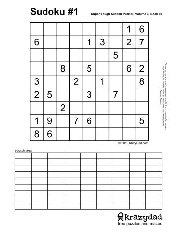 Super-Tough Sudoku Puzzles, Volume 3, Book 66 - KrazyDad