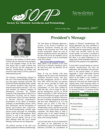 Newsletter Newsletter - Society for Obstetric Anesthesia and ...