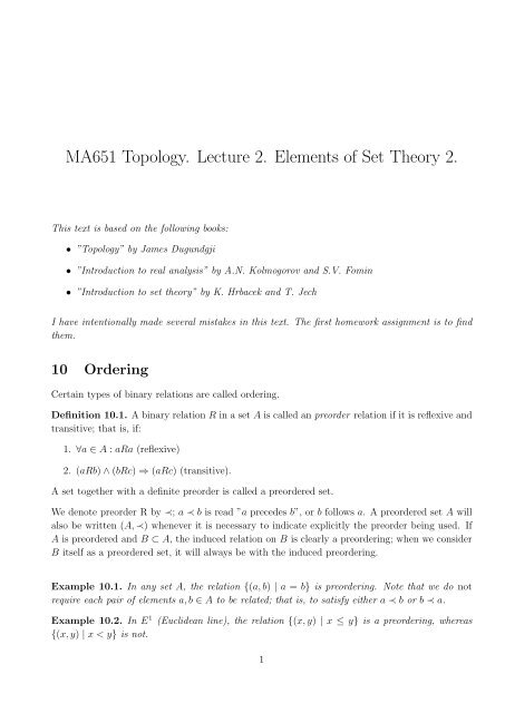 MA651 Topology. Lecture 2. Elements of Set Theory 2.