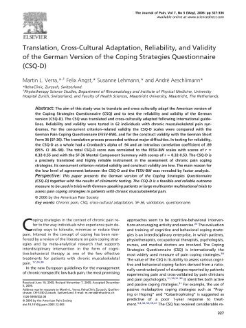 Translation, Cross-Cultural Adaptation, Reliability, and ... - RehaClinic