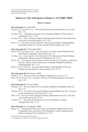 Indexes to Fiji Arthropods (volumes 1–15) [2005 ... - Bishop Museum