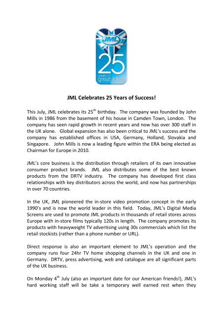 JML Celebrates 25 Years of Success! - JML Direct