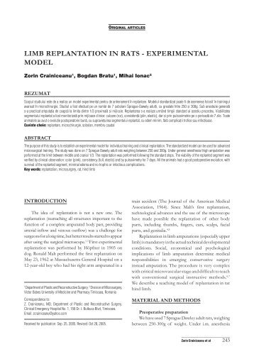 limb replantation in rats - experimental model - Timisoara Medical ...