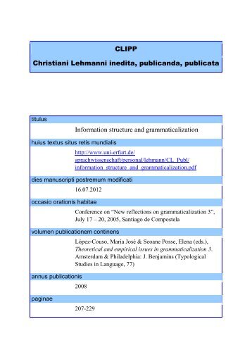 Information structure and grammaticalization - Christian Lehmann