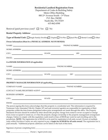 Nashville.gov - Codes - Landlord Registration Form