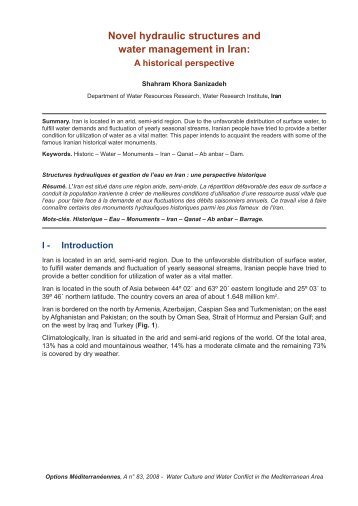 Novel hydraulic structures and water management in Iran: - Abhatoo