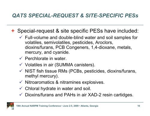 QATS SPECIAL-REQUEST & SITE-SPECIFIC PESs