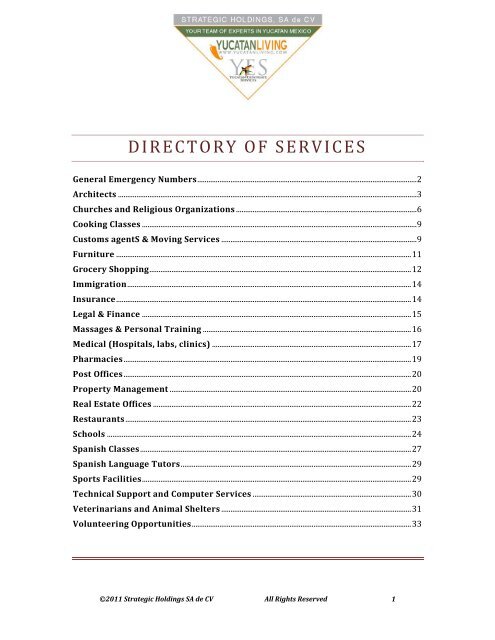 DIRECTORY OF SERVICES - Merida - Yucatan Expatriate Services