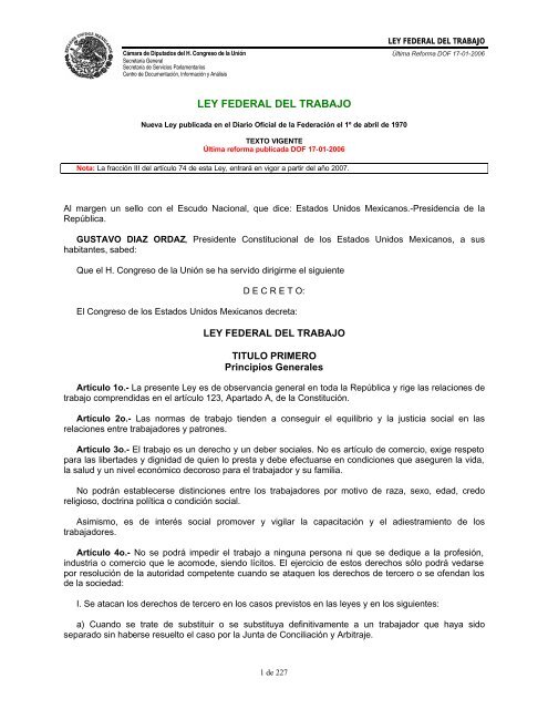 LEY FED. TRABAJO - Gobierno del Estado de Yucatán