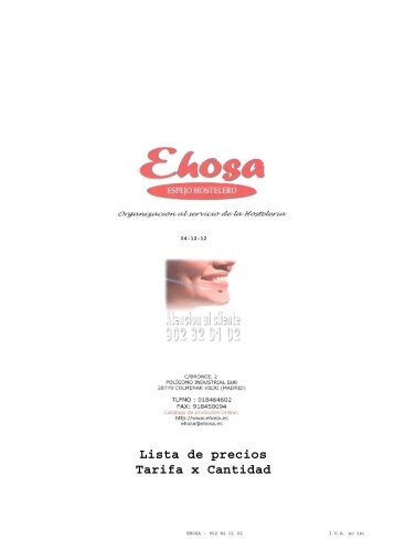 Lista de precios Tarifa x Cantidad - Ehosa