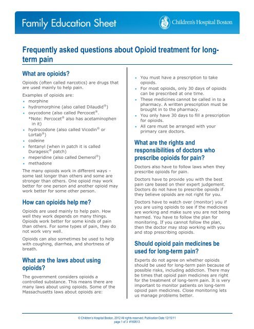 Frequently asked questions about Opioid treatment for longterm