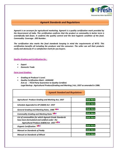 Agmark Standards and Regulations