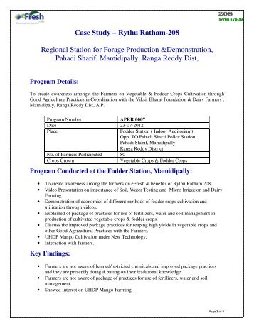 Case Study – Rythu Ratham-208 Regional Station for ... - Efresh India