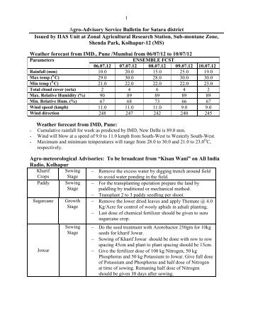 Agro-Advisory Service Bulletin for Kolhapur, Sangli and Satara district