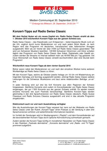 Konzert-Tipps auf Radio Swiss Classic