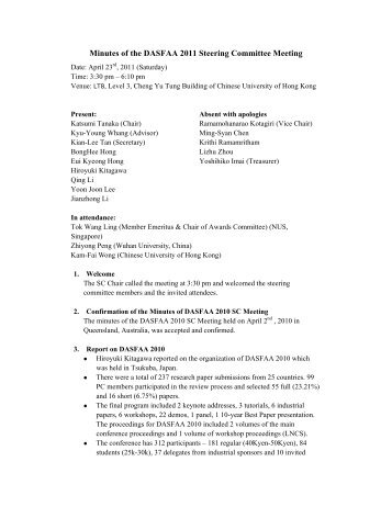 Minutes of the DASFAA 2011 Steering Committee Meeting