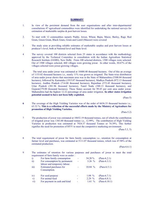 Marketed Surplus and Post-harvest Losses of Jowar - Agmarknet