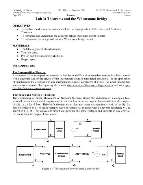 Lab 3: Theorems and the Wheatstone Bridge - University of Florida