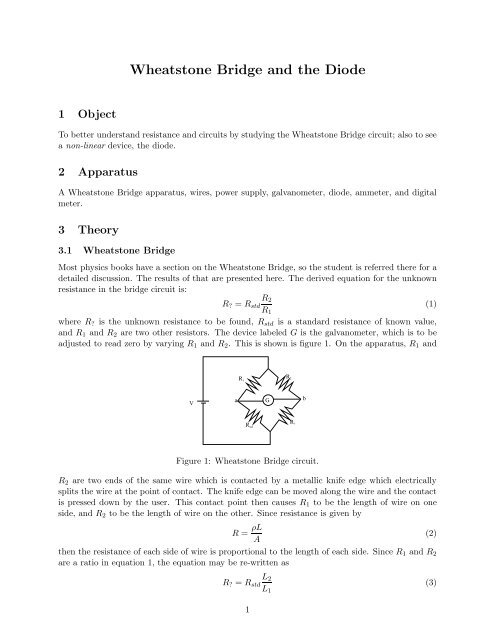Wheatstone Bridge and the Diode - Gonzaga Physics Department