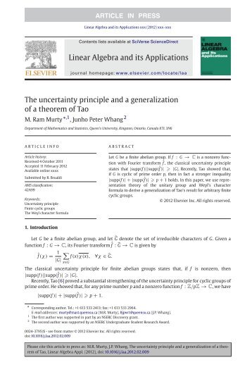 The uncertainty principle and a generalization of a theorem of Tao