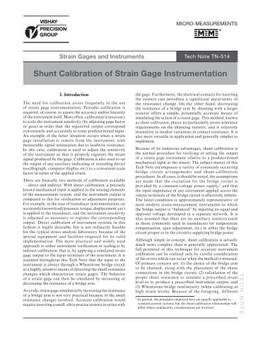 Shunt Calibration of Strain Gage Instrumentation - Intertechnology