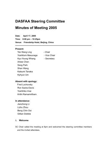 DASFAA Steering Committee Minutes of Meeting 2005