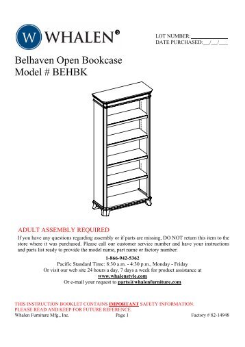 Belhaven Open Bookcase Model # BEHBK - Whalen Style