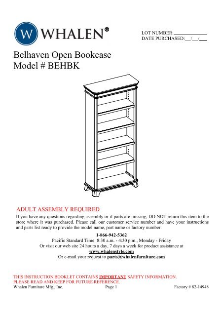 Belhaven Open Bookcase Model Behbk Whalen Style