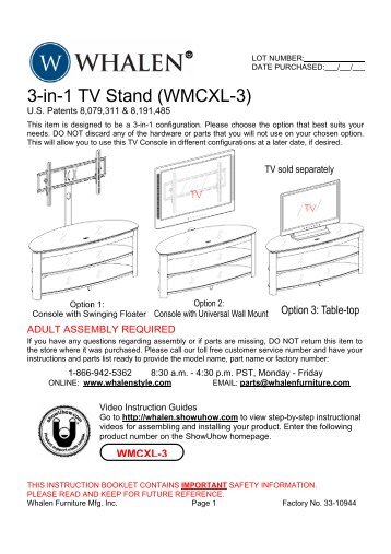 3-in-1 TV Stand (WMCXL-3) - Whalen Style