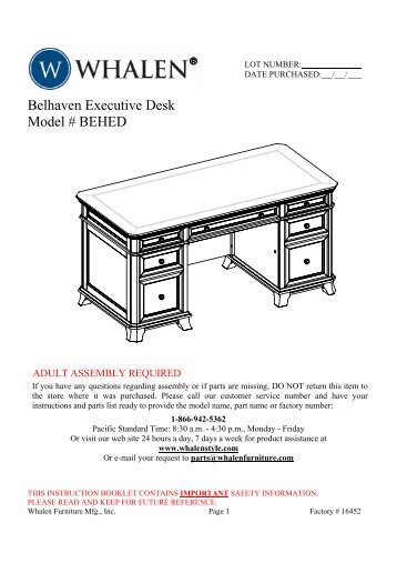 Belhaven Executive Desk Model # BEHED - Whalen Style