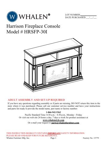 Harrison Fireplace Console Model # HRSFP-30I - Whalen Style