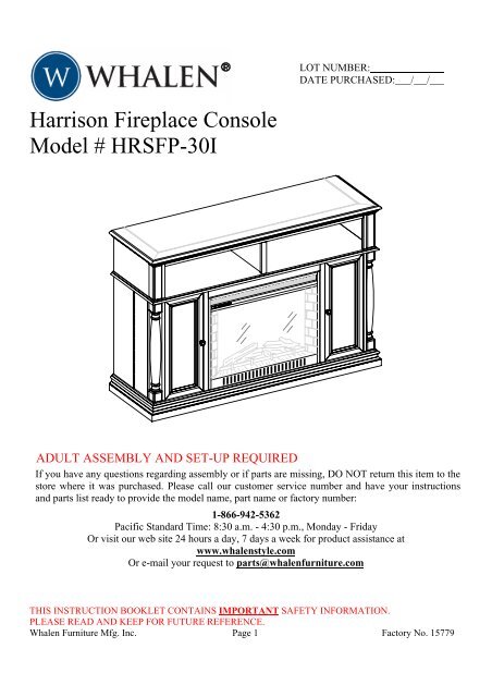 Harrison Fireplace Console Model # HRSFP-30I - Whalen Style