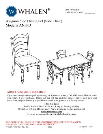 Avignon 5-pc Dining Set (Side Chair) Model # AN5PD - Whalen Style