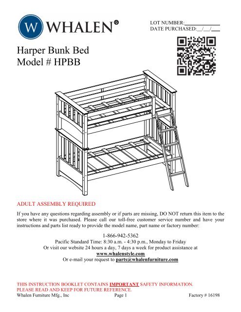 Harper Bunk Bed Model # HPBB - Whalen Style