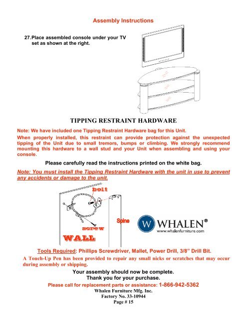 Assembly Instructions - Whalen Style